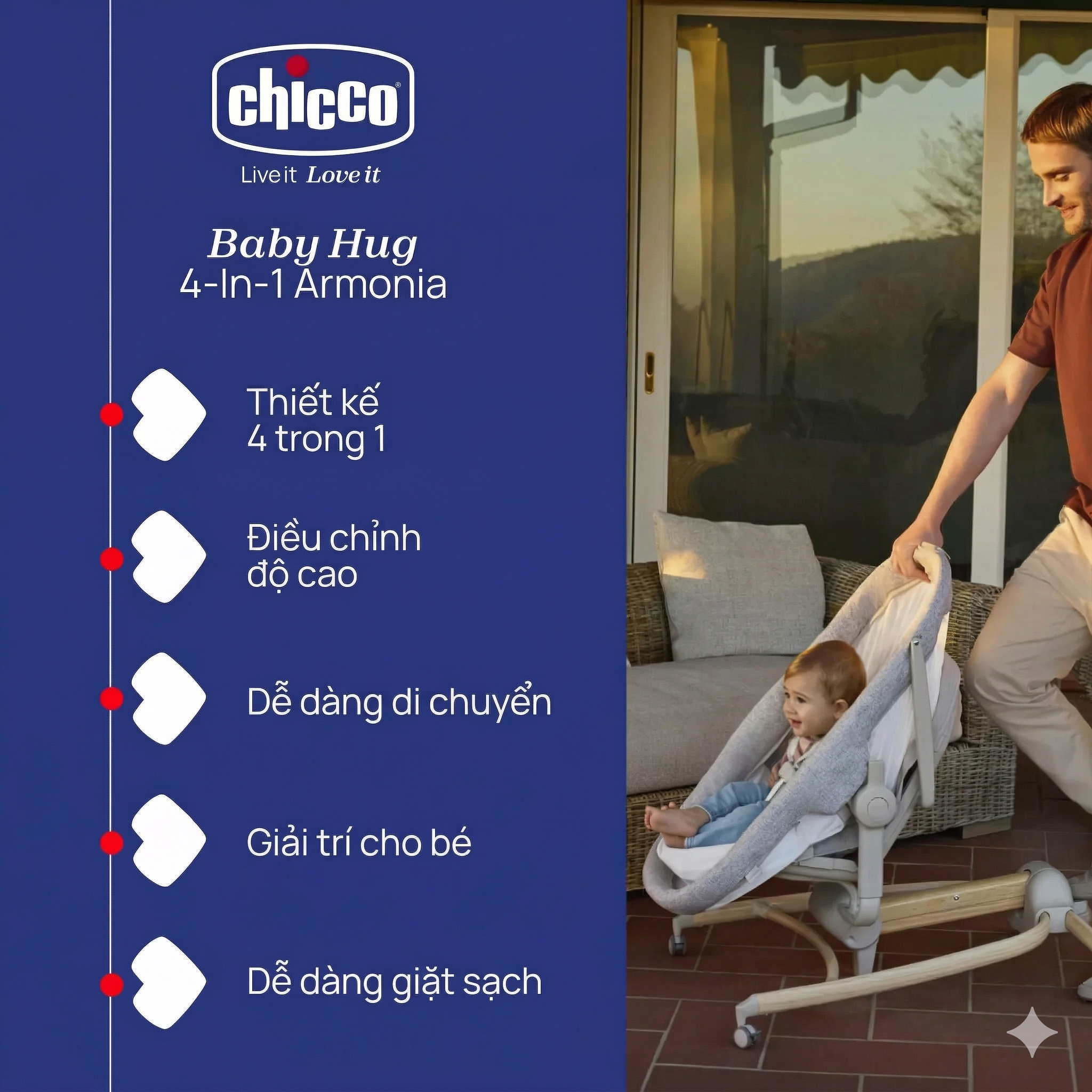 Ghế nôi di động Chicco Baby Hug 4 in 1 - Màu be ngọc trai