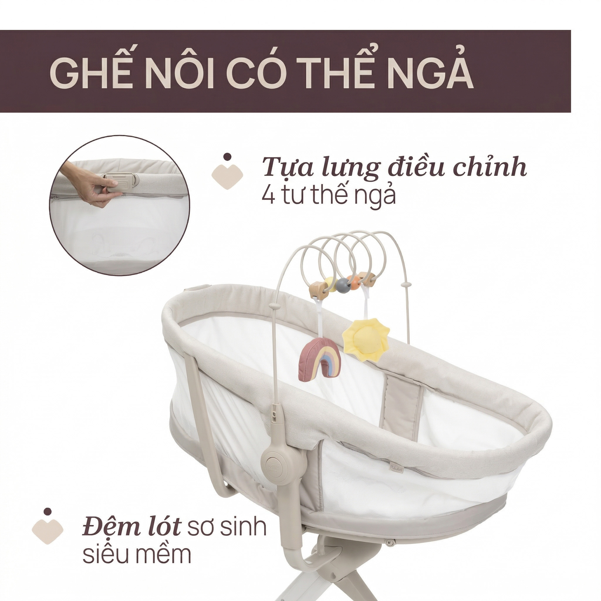 Ghế nôi di động Chicco Baby Hug 4 in 1 - Màu be ngọc trai