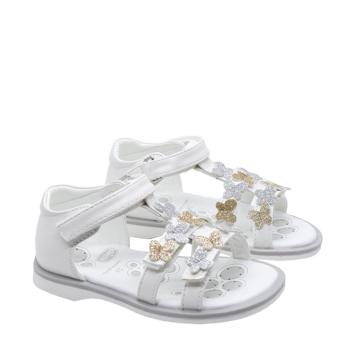 Sandal mát-xa chân bé Bướm nhũ Chicco - Trắng