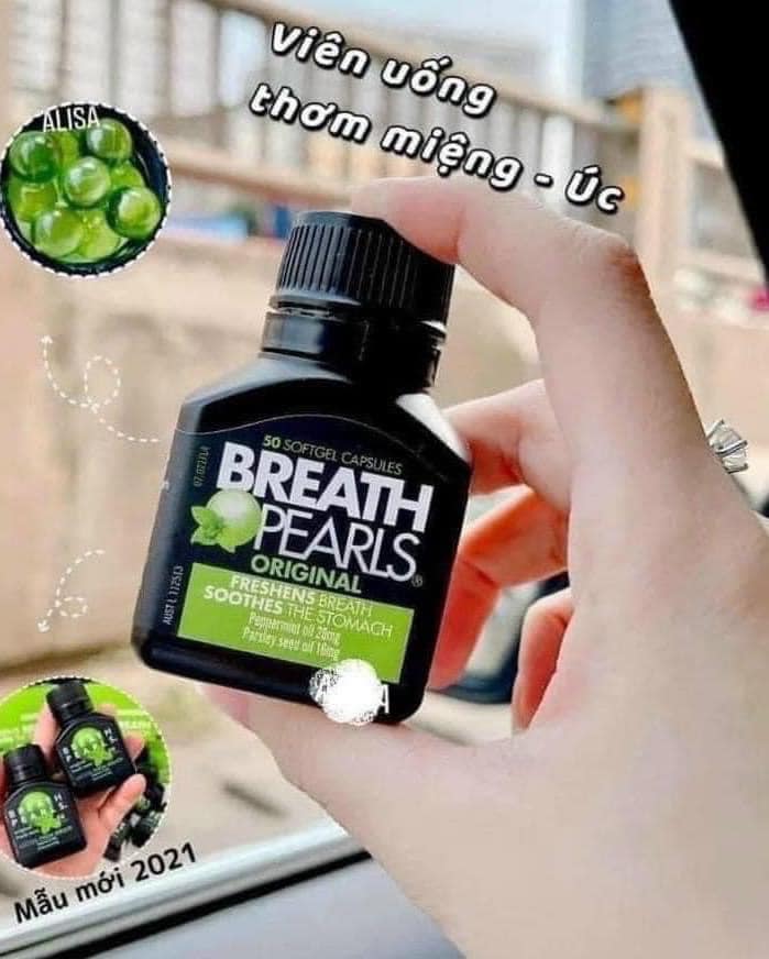 Viên uống ngậm thơm miệng Breath pearls hộp 50 viên của Úc