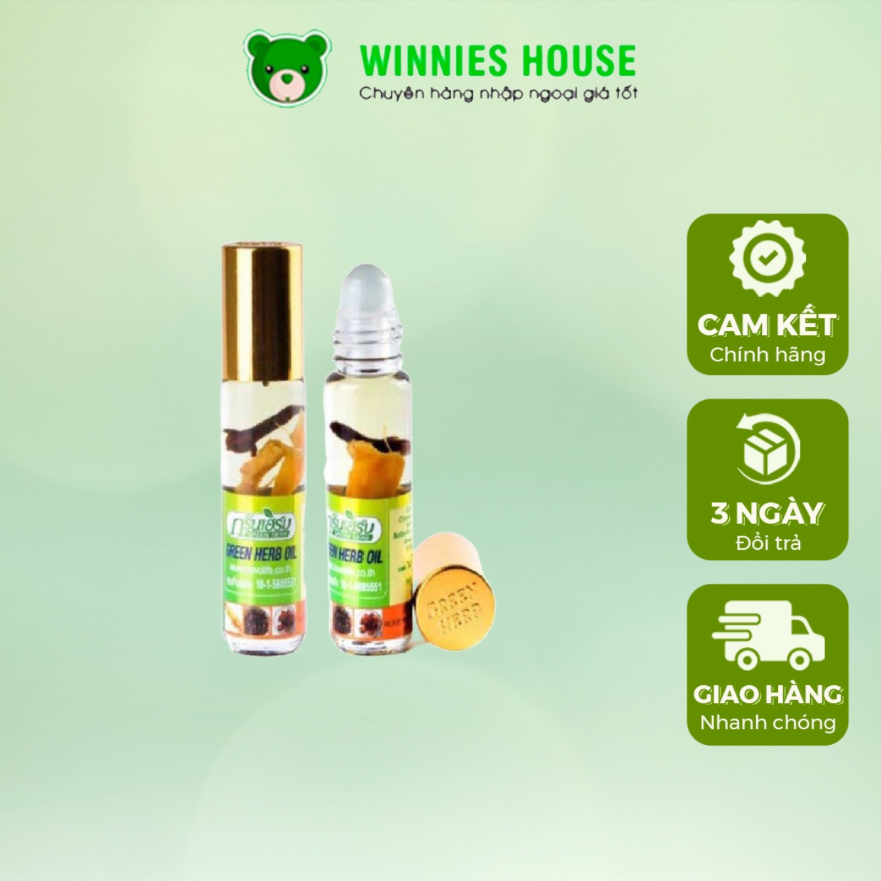 Dầu Lăn Nhân Sâm Thái Lan Chính Hãng Green Herb Oil 8cc