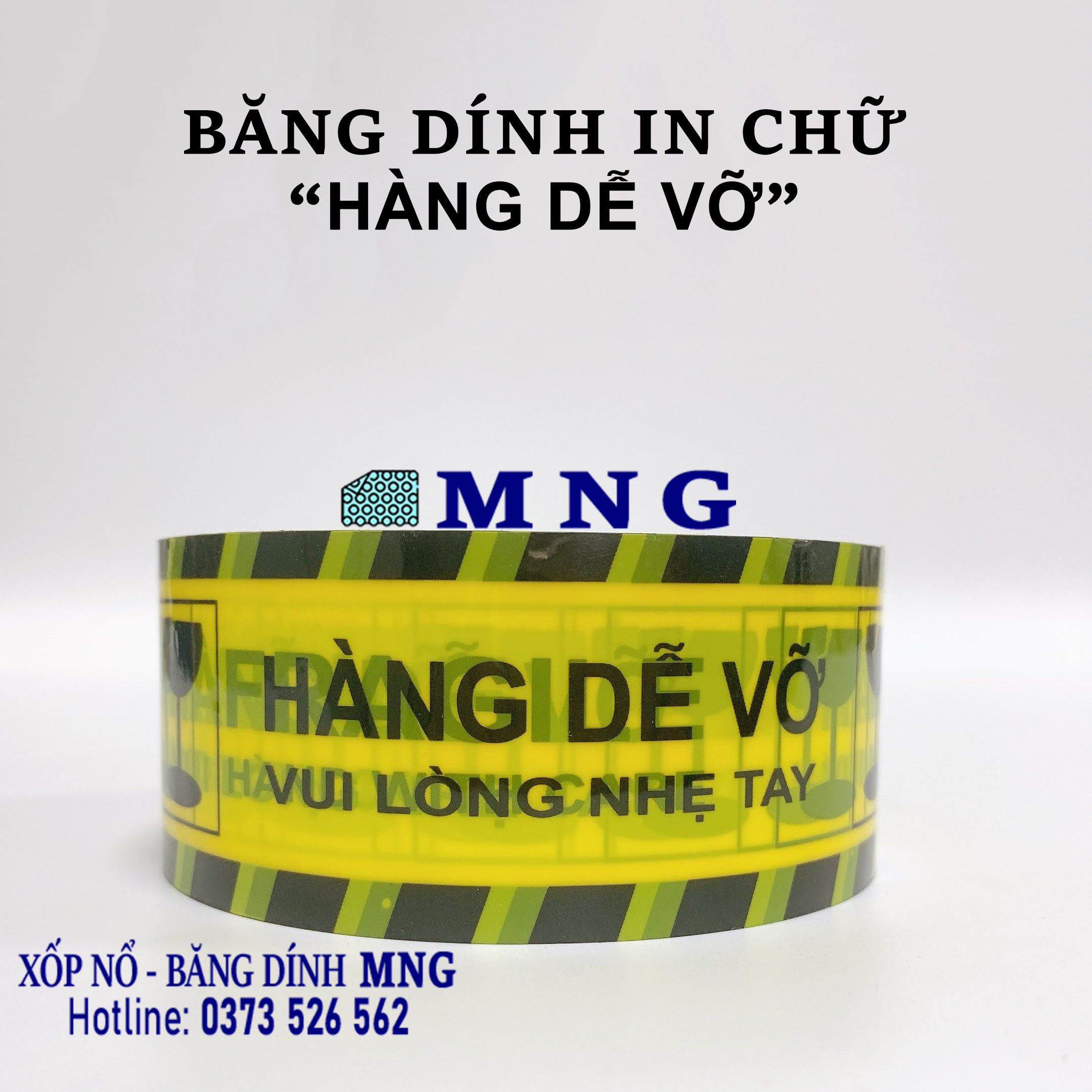 Băng dính in logo "HÀNG DỄ VỠ" vàng đen