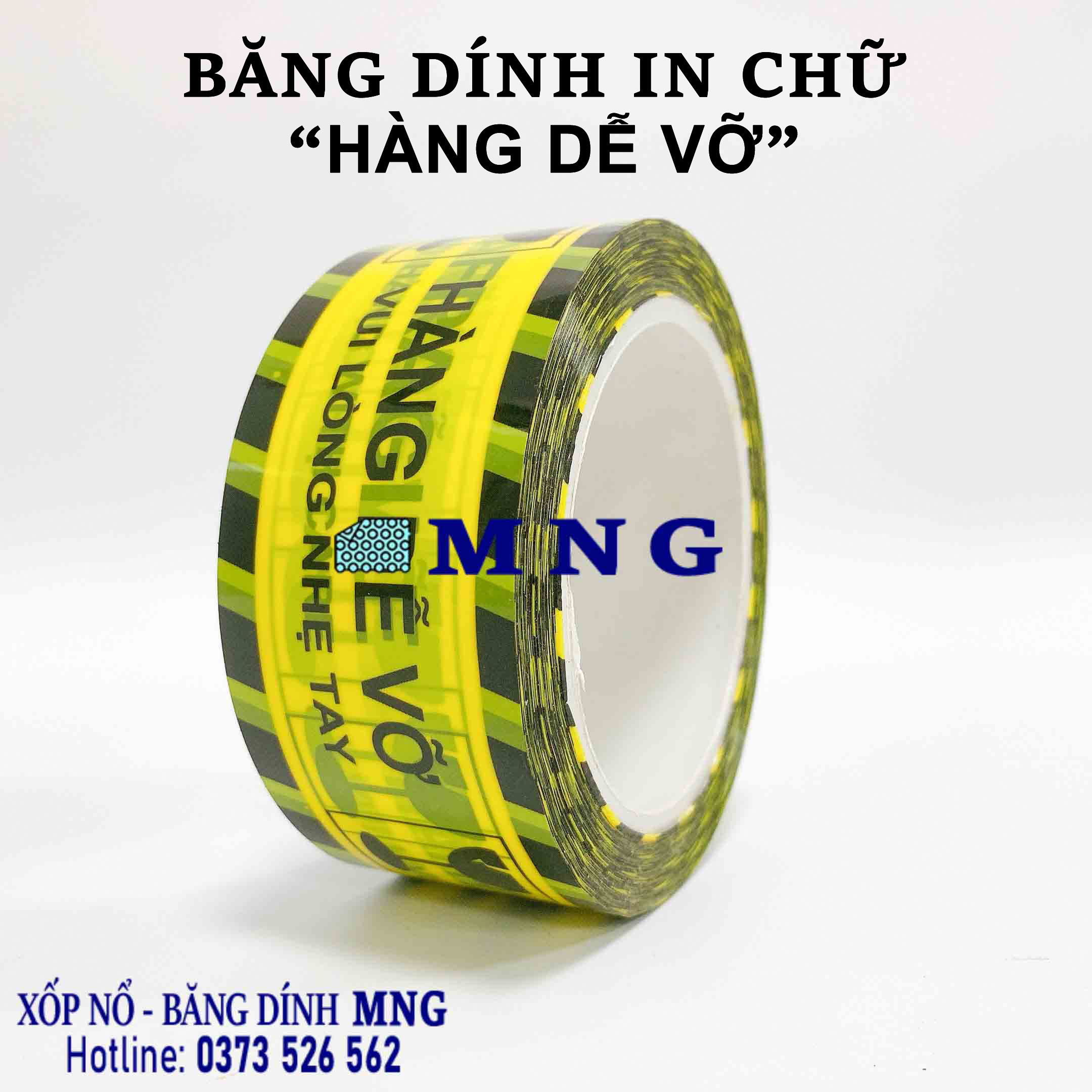 Băng dính in logo "HÀNG DỄ VỠ" vàng đen