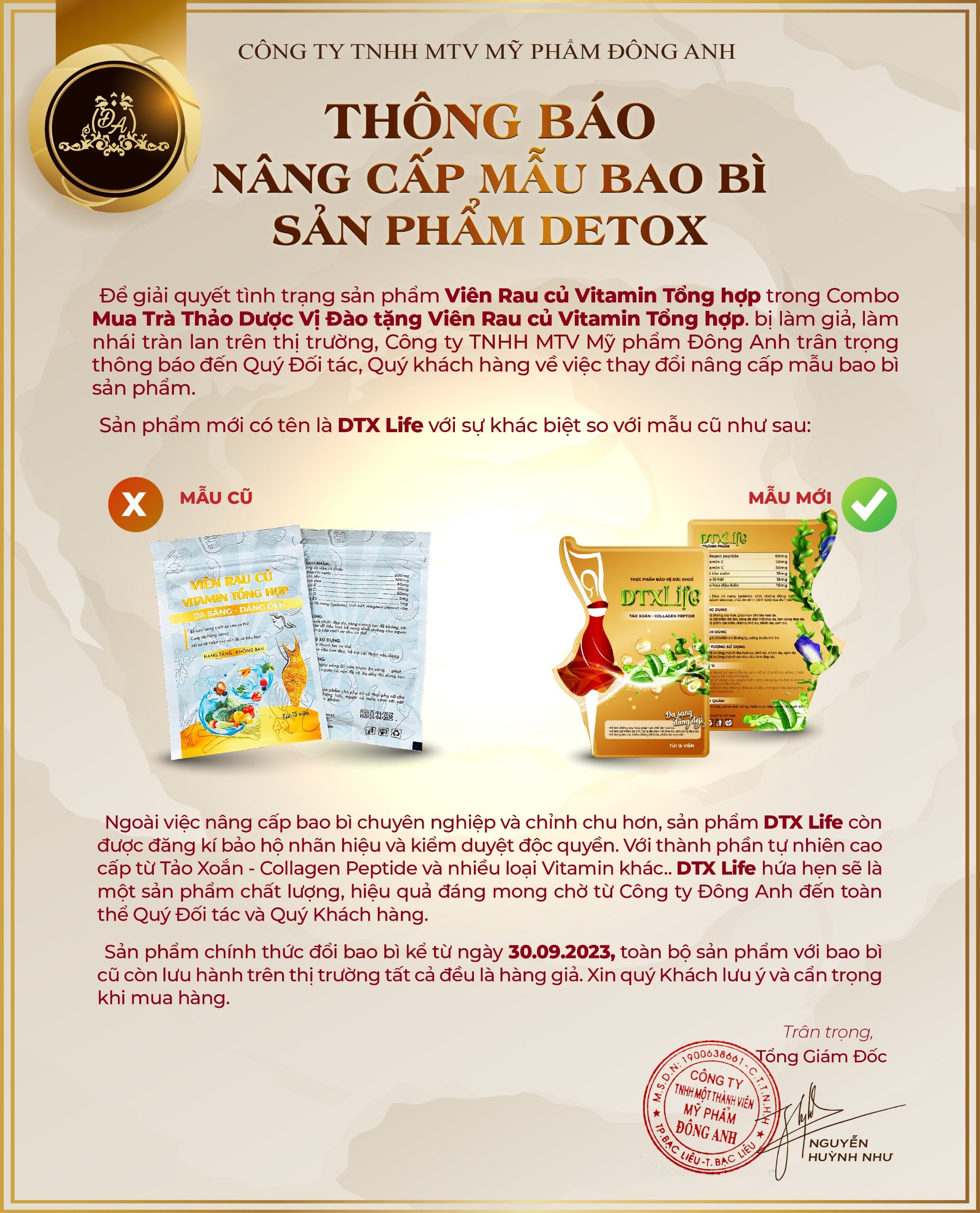 THÔNG BÁO NÂNG CẤP MẪU BAO BÌ SẢN PHẨM DETOX