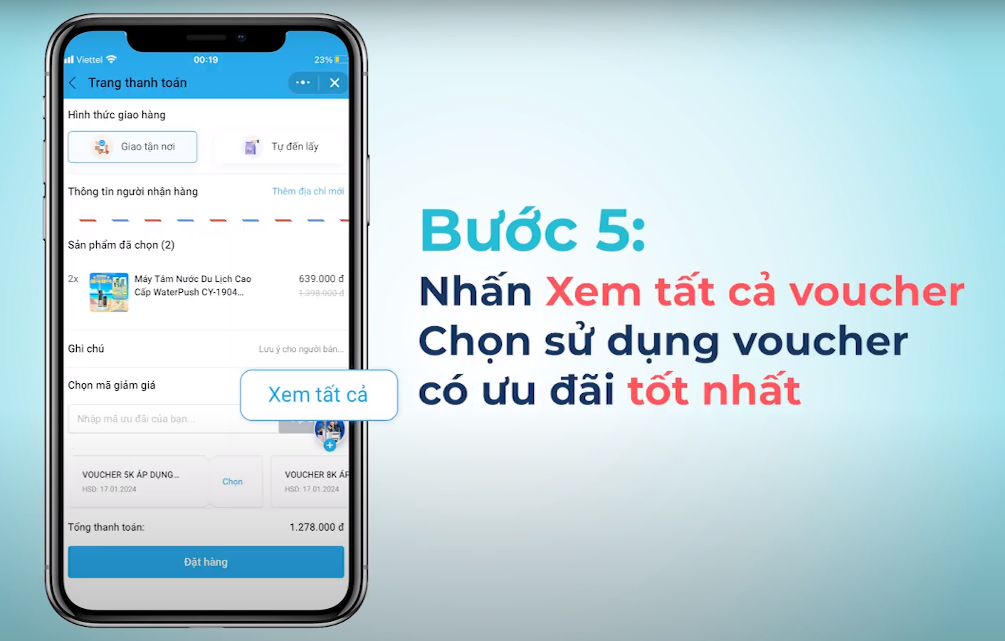 Hướng dẫn mua hàng và sử dụng Voucher tại zalo miniapp WaterPush