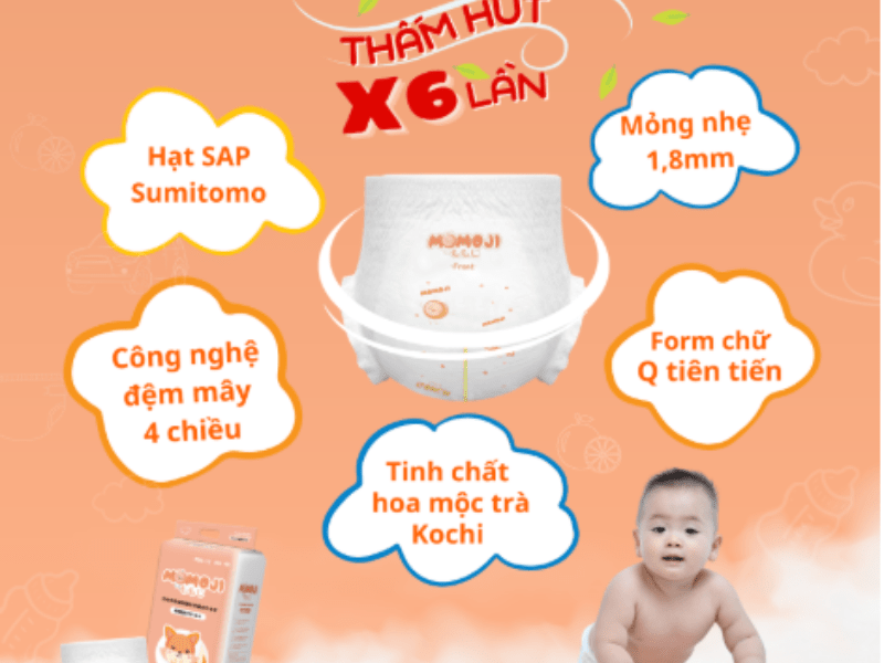 Tã bỉm Momoji thấm hút X6 lần so với tã thông thường