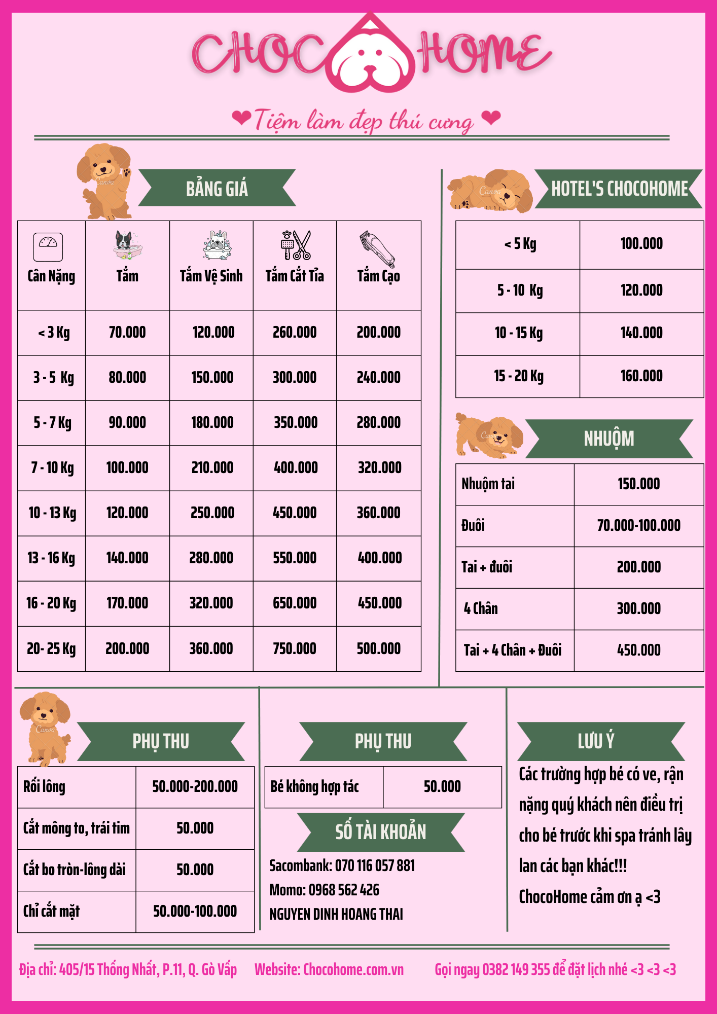 CHOCOHOME - TIỆM LÀM ĐẸP THÚ CƯNG CẬP NHẬT BẢNG GIÁ 2024