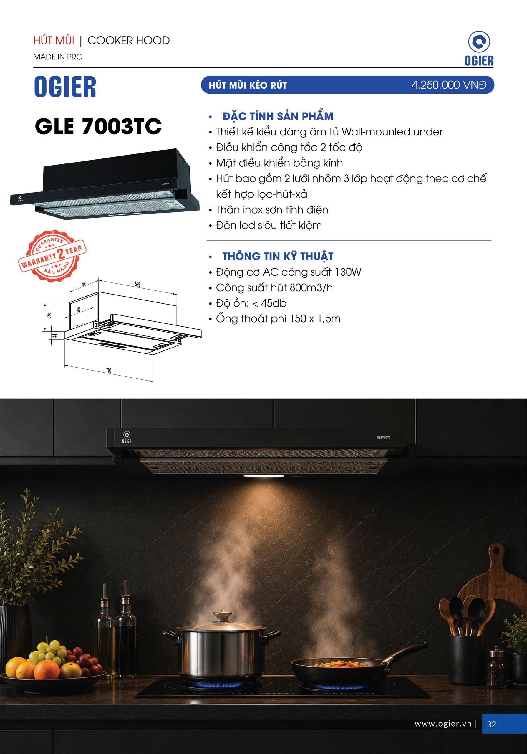 Thông số và không gian lắp đặt Ogier GLE 7003TC