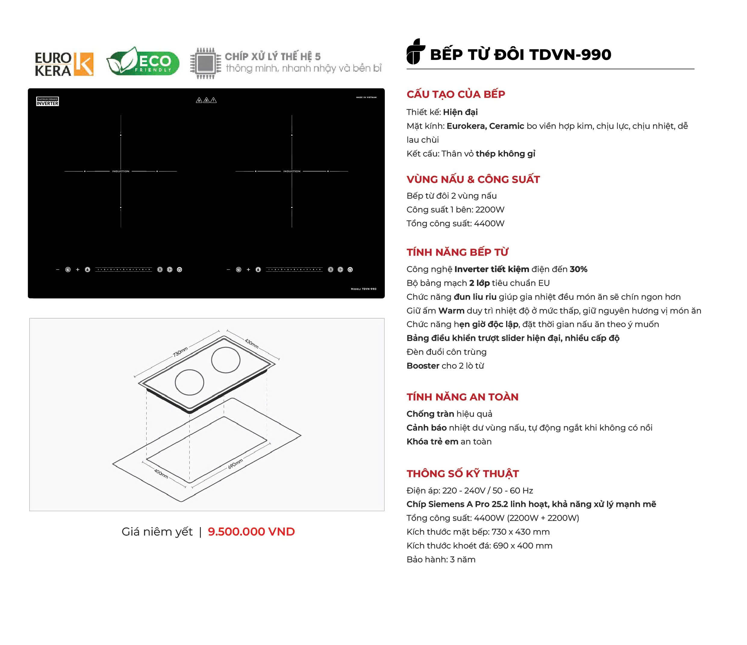 Bếp từ đôi Teady TDVN-990