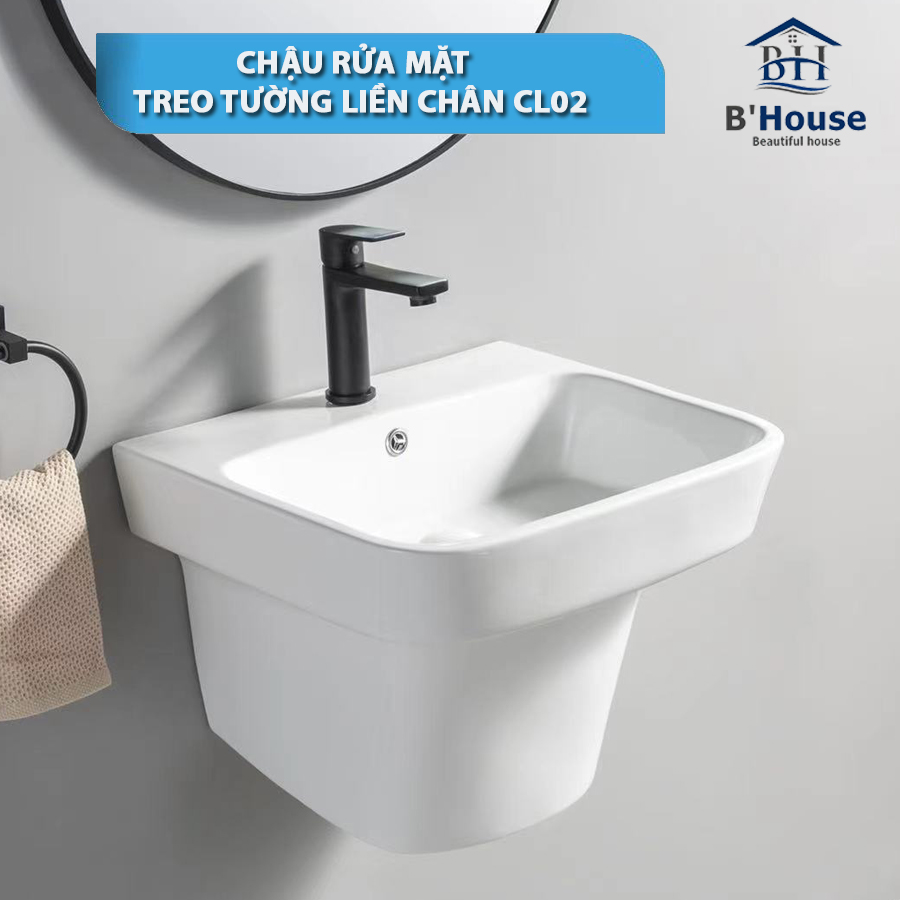 Chậu rửa mặt (Lavabo) treo tường liền chân CL02