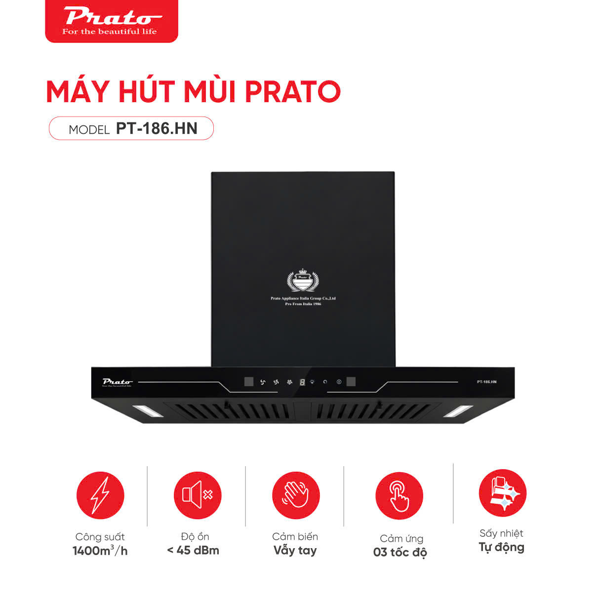 Máy hút mùi chữ T Prato PT-186.HN
