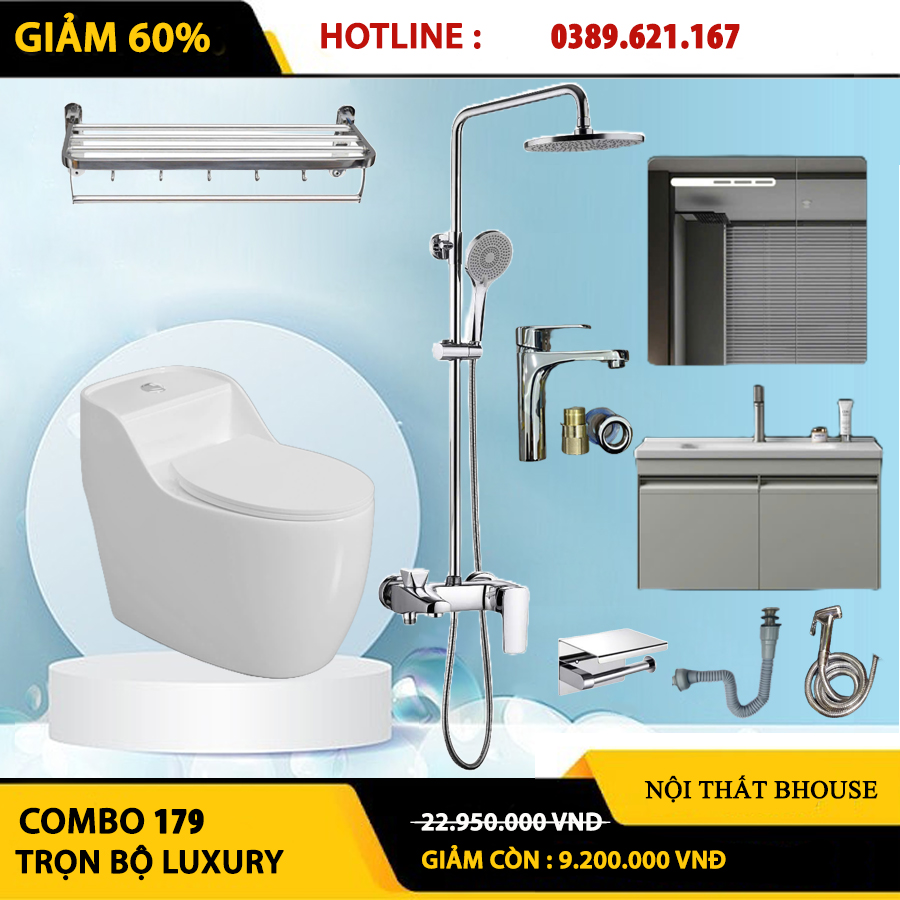 Combo phòng tắm, combo nhà tắm, trọn bộ thiết bị vệ sinh phòng tắm 179