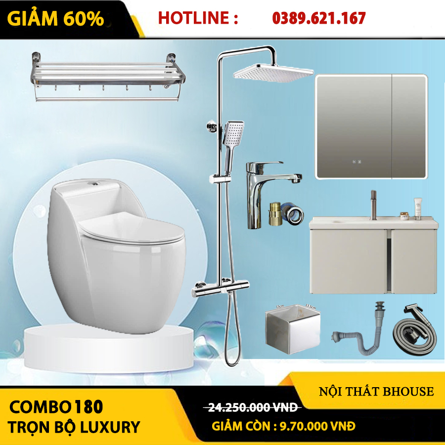 Combo phòng tắm, combo nhà tắm, trọn bộ thiết bị vệ sinh phòng tắm 180