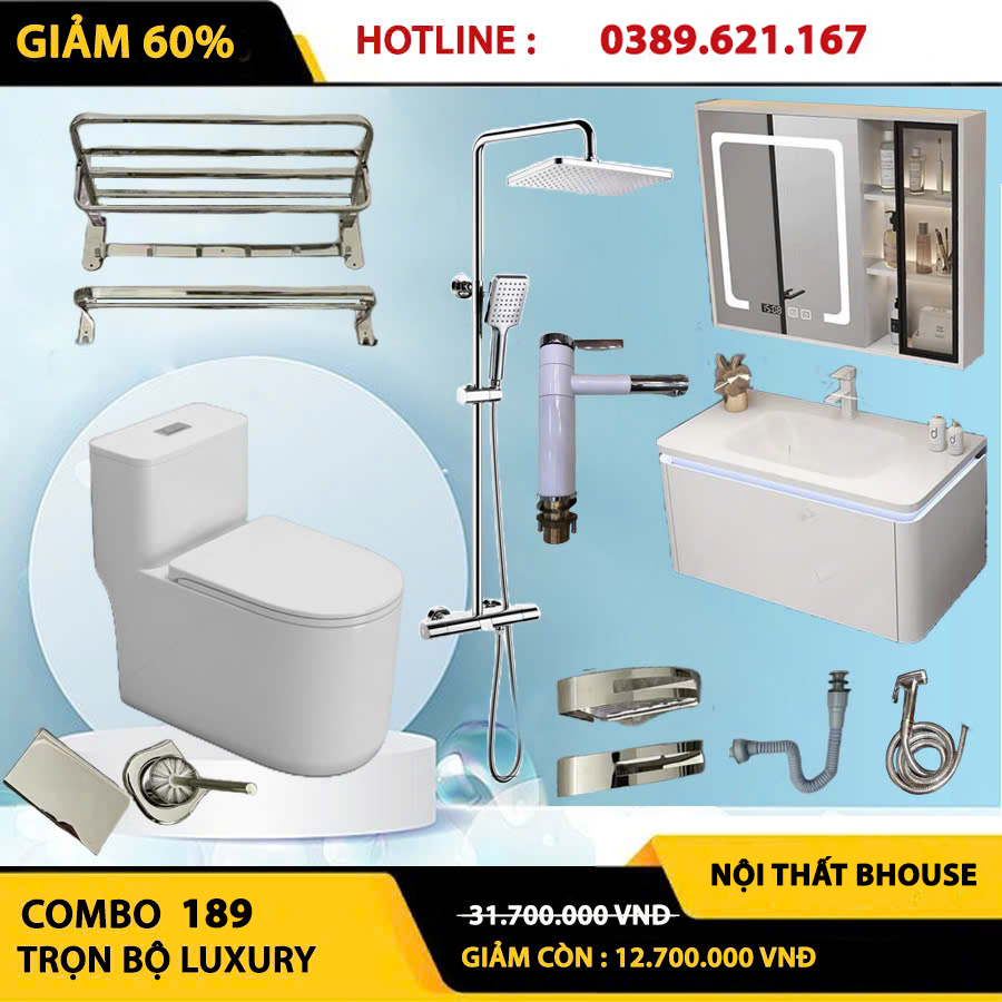 Combo phòng tắm, combo nhà tắm, trọn bộ thiết bị vệ sinh phòng tắm 189