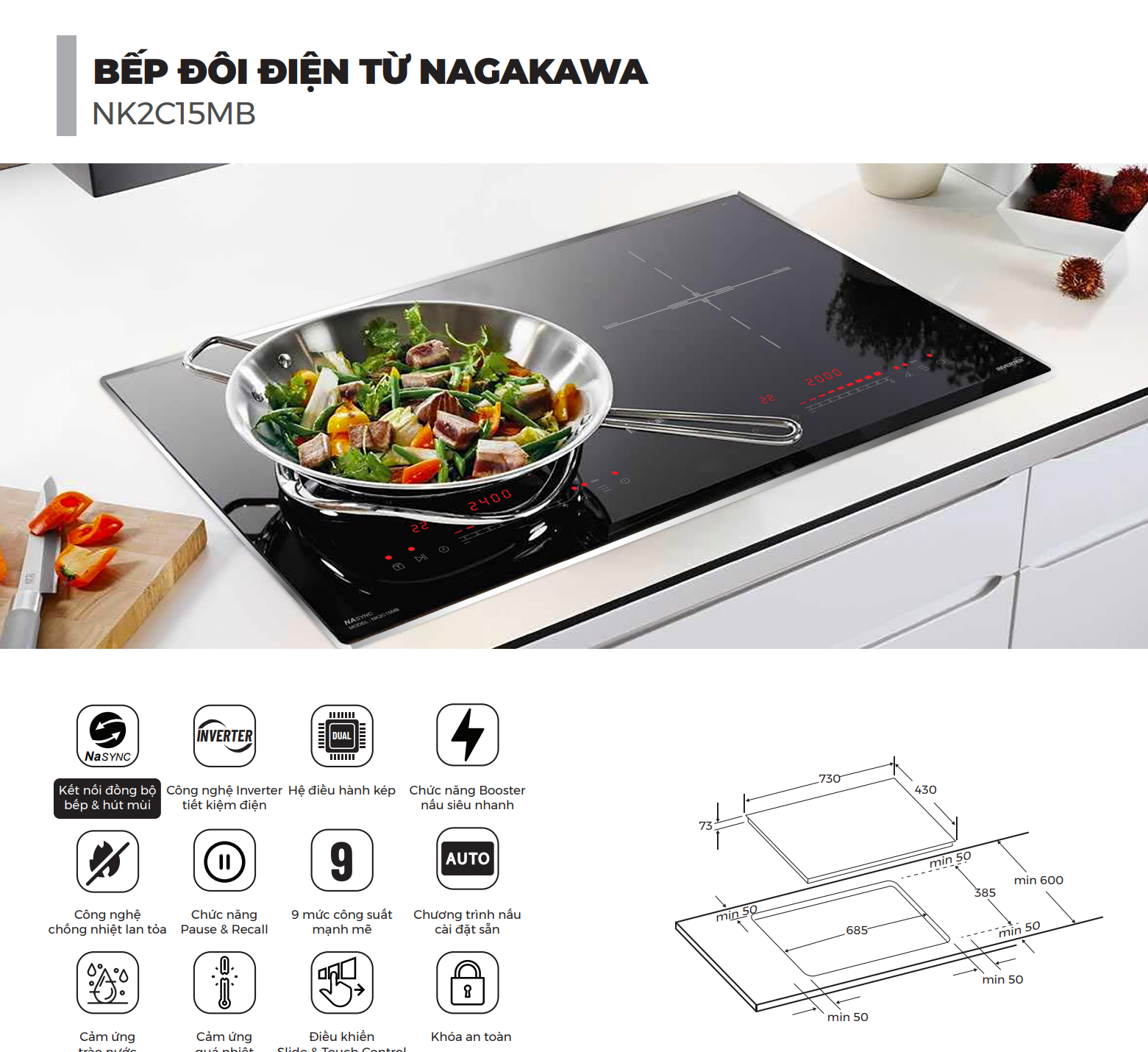 Bếp từ đôi Nagakawa NK2C15MB