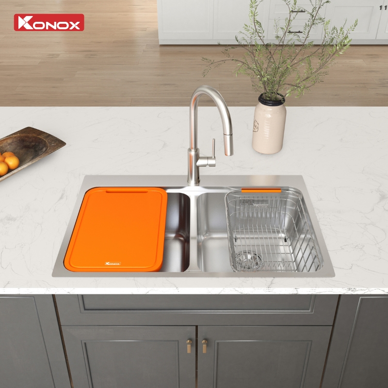 Chậu rửa bát Konox 2 hố cân R50 Tari 7851TD