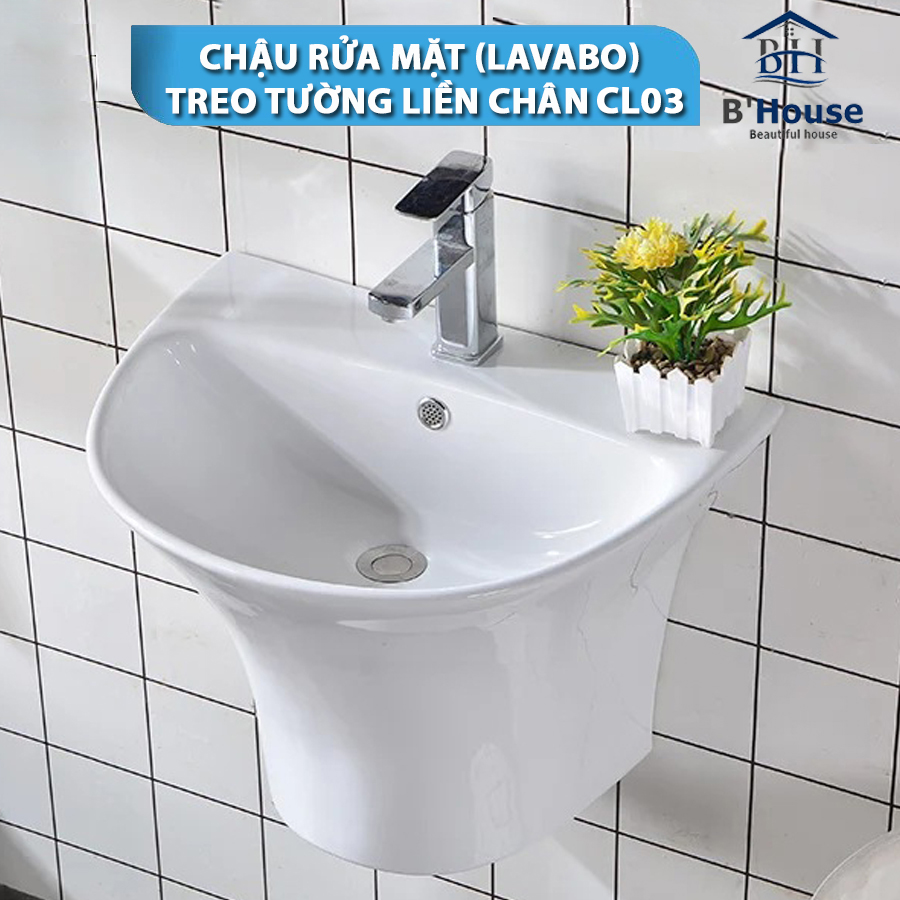 Chậu rửa mặt (Lavabo) treo tường liền chân CL03