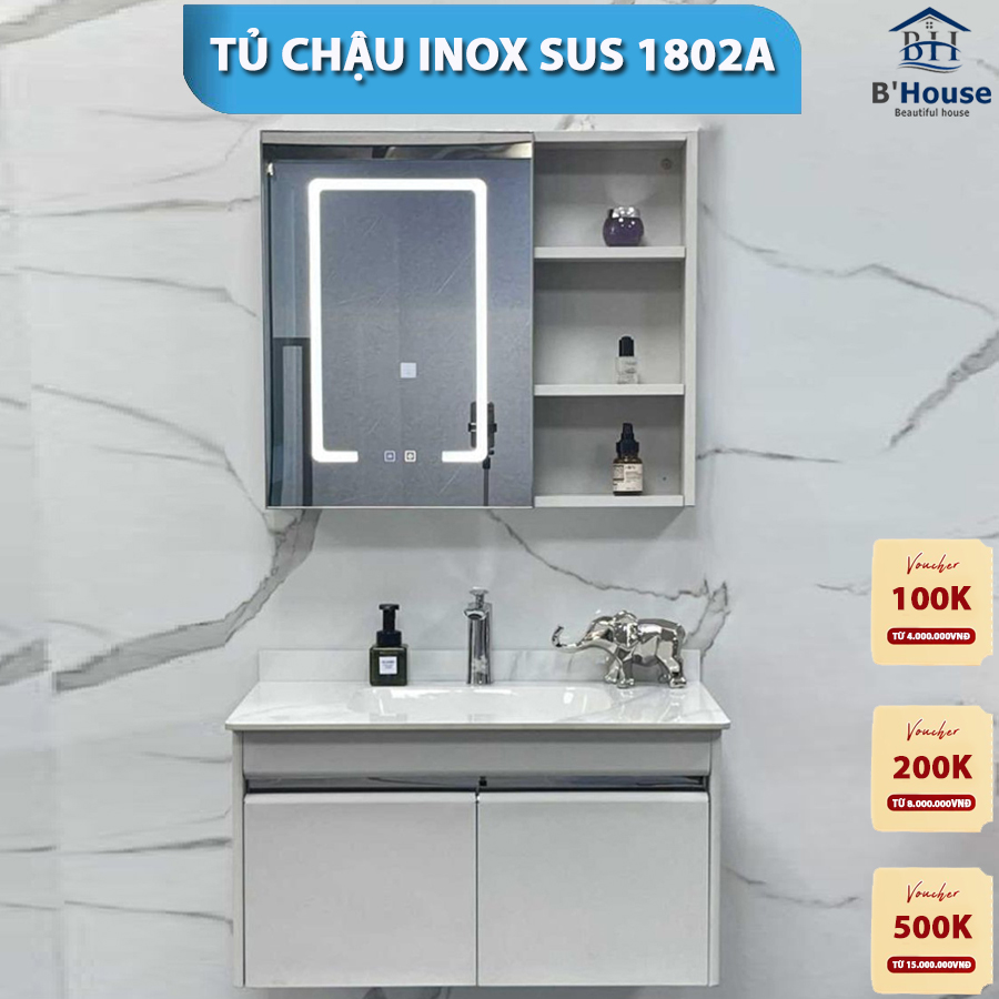 Bộ Tủ Gương Phòng Tắm, Tủ Lavabo Đẹp, Tủ Lavabo Phòng Tắm SUS 1802A