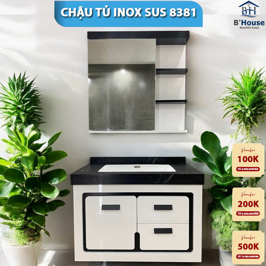 Bộ Tủ Gương Phòng Tắm, Tủ Lavabo Đẹp, Tủ Lavabo Phòng Tắm SUS 8381