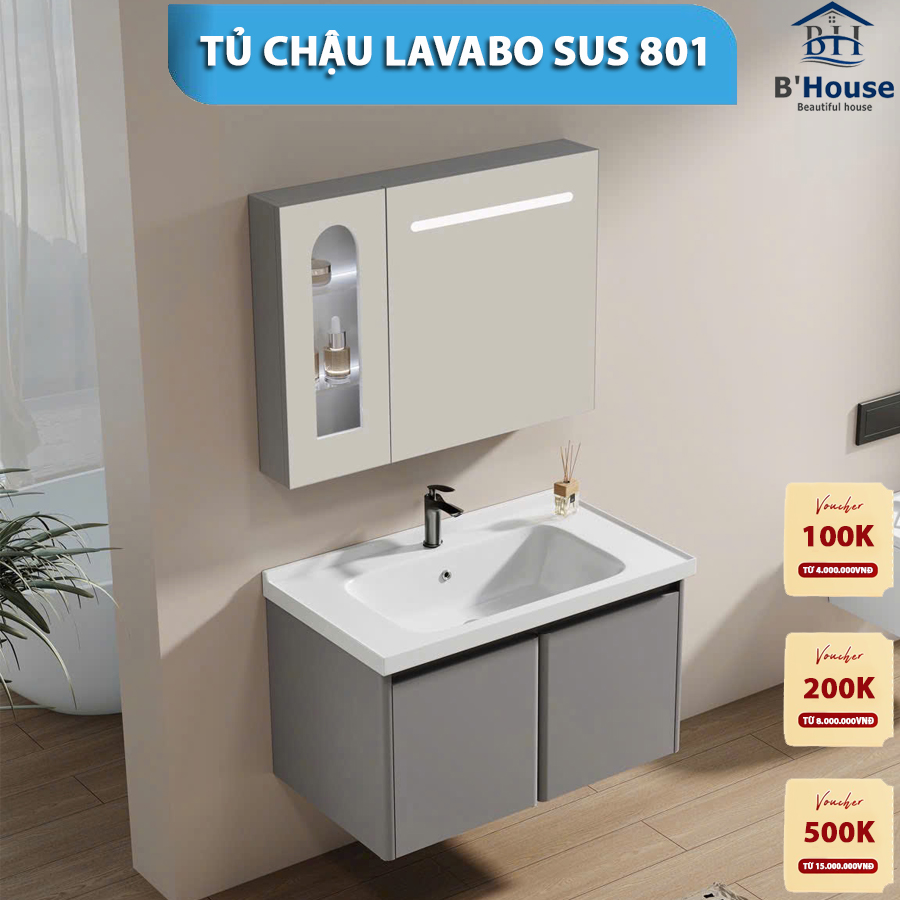 Bộ Tủ Gương Phòng Tắm, Tủ Lavabo Đẹp, Tủ Lavabo Phòng Tắm CR 801