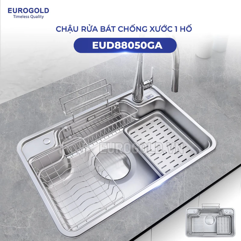 Chậu Rửa Bát Chống Xước Dập Liền Khối EUC88050EB (EUD88050GA) Eurogold