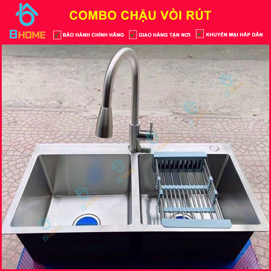 Chậu rửa bát và vòi inox đầu  rút