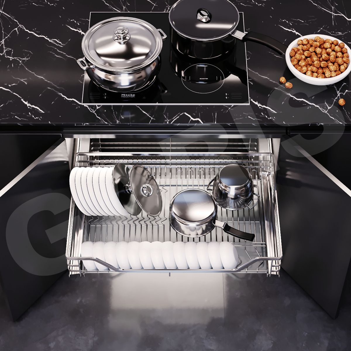 Kệ bát đĩa tủ dưới Garis GDE46 inox 304 xước mờ