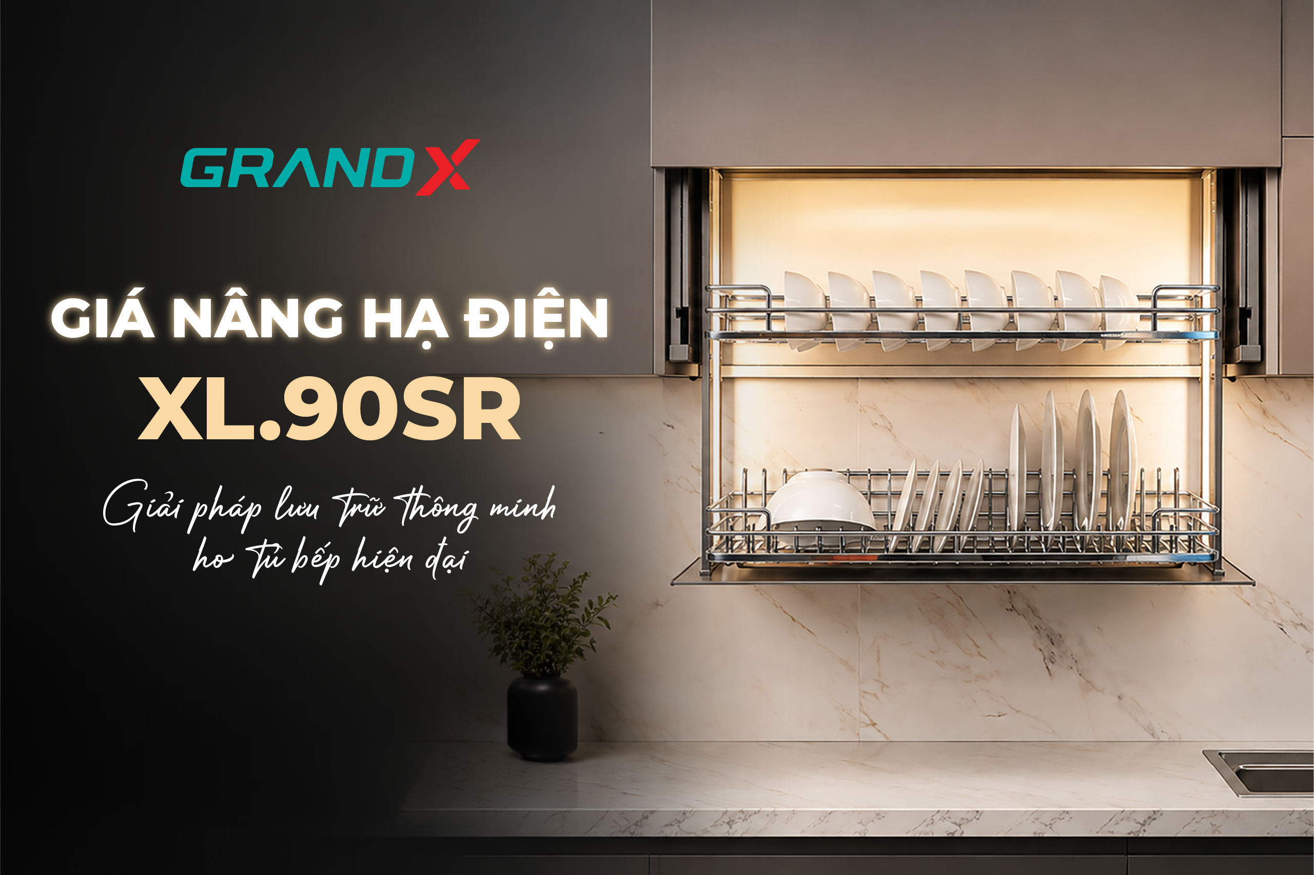 Giá bát nâng hạ điện cánh cửa trượt Slide GrandX XL.90SR