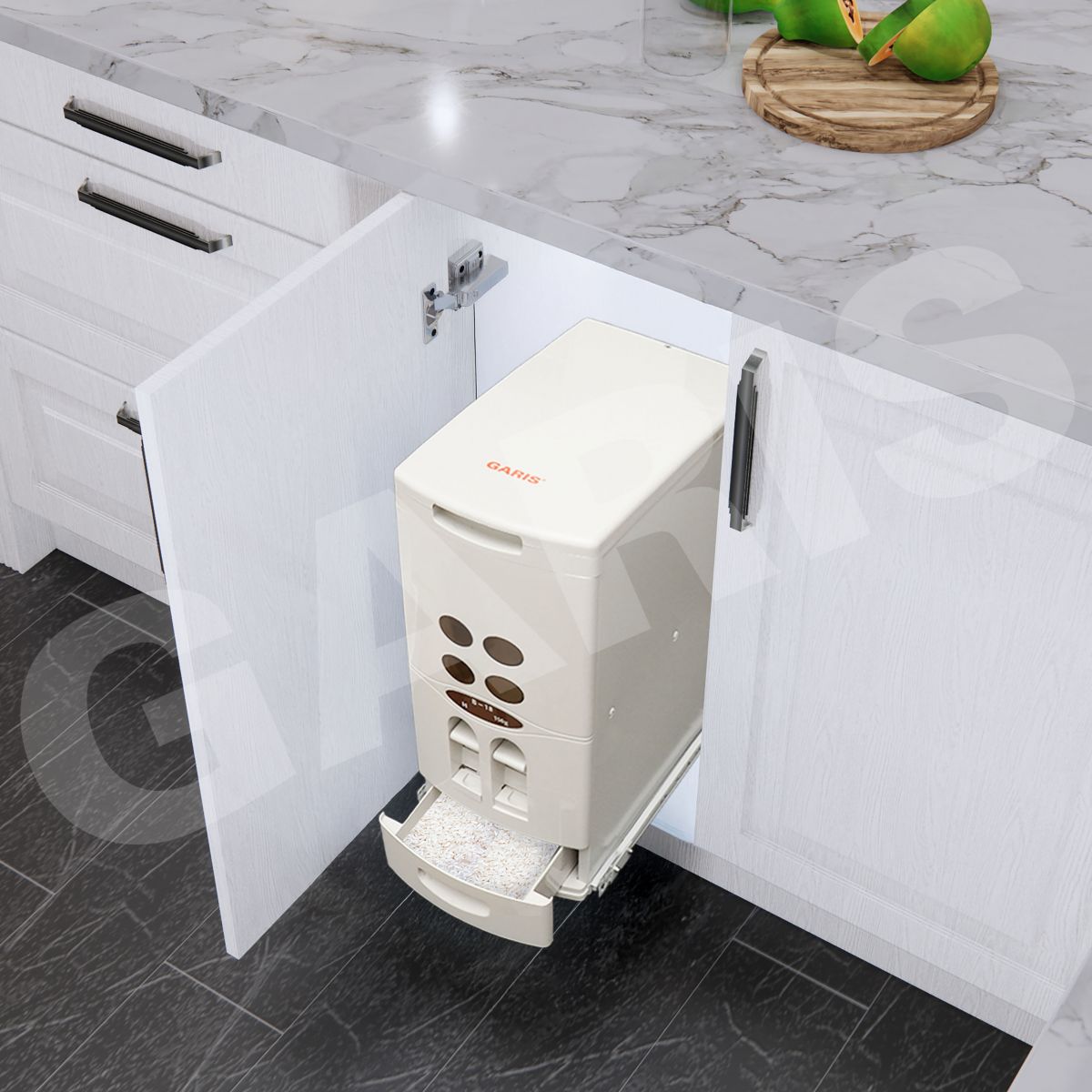 Thùng gạo Garis GRP233 cánh mở ray giảm chấn 18kg