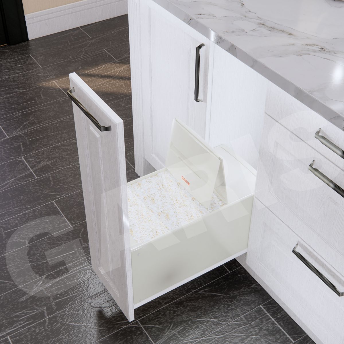 Thùng gạo Garis GRP530 cánh kéo mở mặt nhựa ABS 10kg