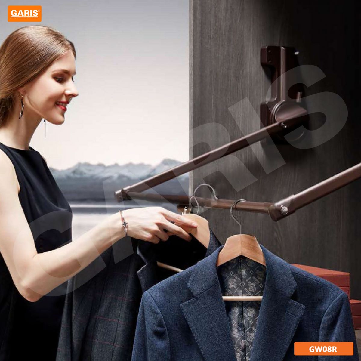 Suốt nâng hạ treo quần áo cơ Garis GWR34 màu Carnelian