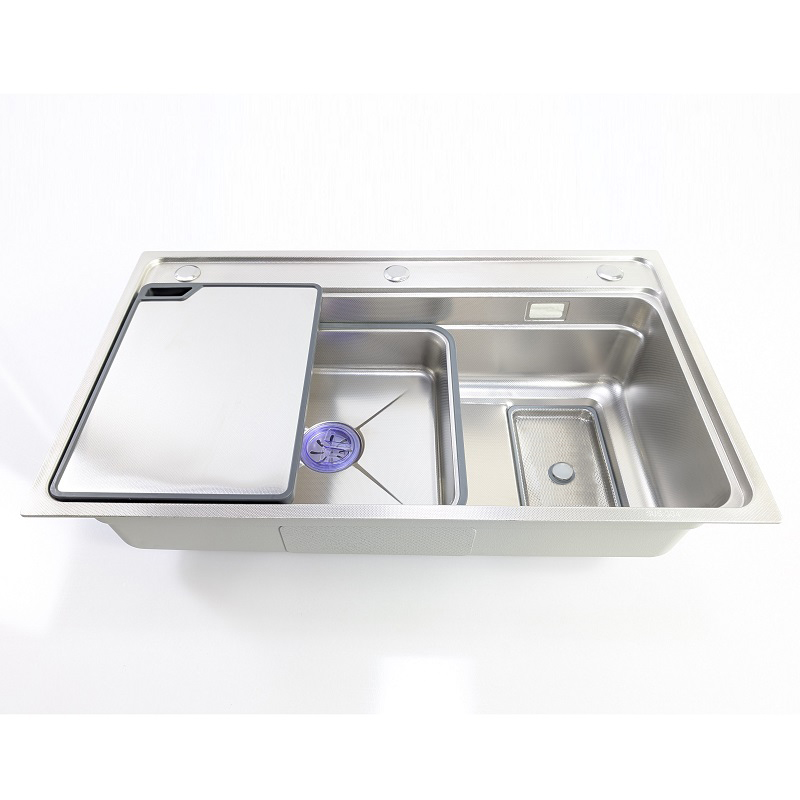 Bồn rửa chén đúc 78x46cm-CN Khay Thớt 304 (Lọc rác Chữ Nhật)