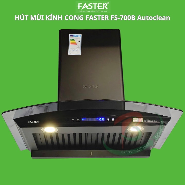 Máy hút mùi kính cong Faster FS-700B Autoclean | Tự động làm sạch động cơ