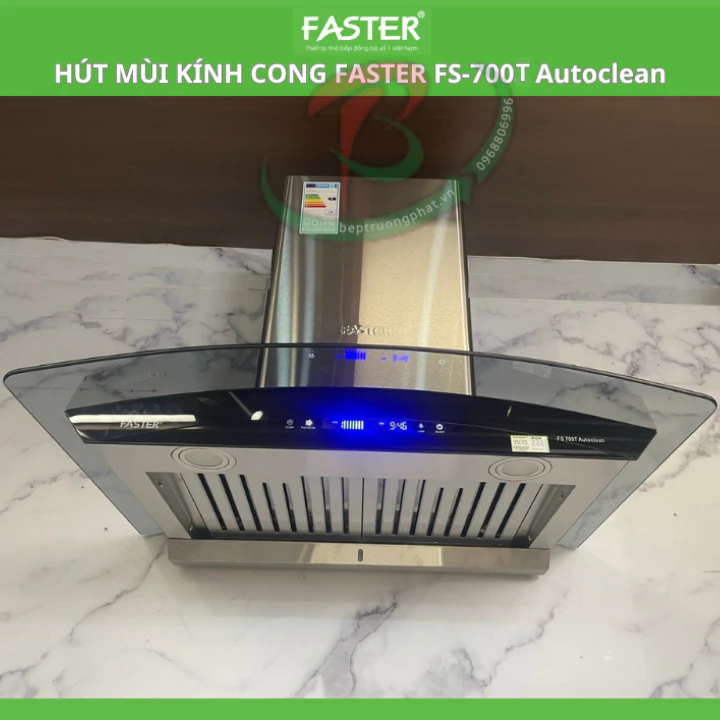 Máy hút mùi kính cong Faster FS-700T Autoclean | Tự động làm sạch động cơ