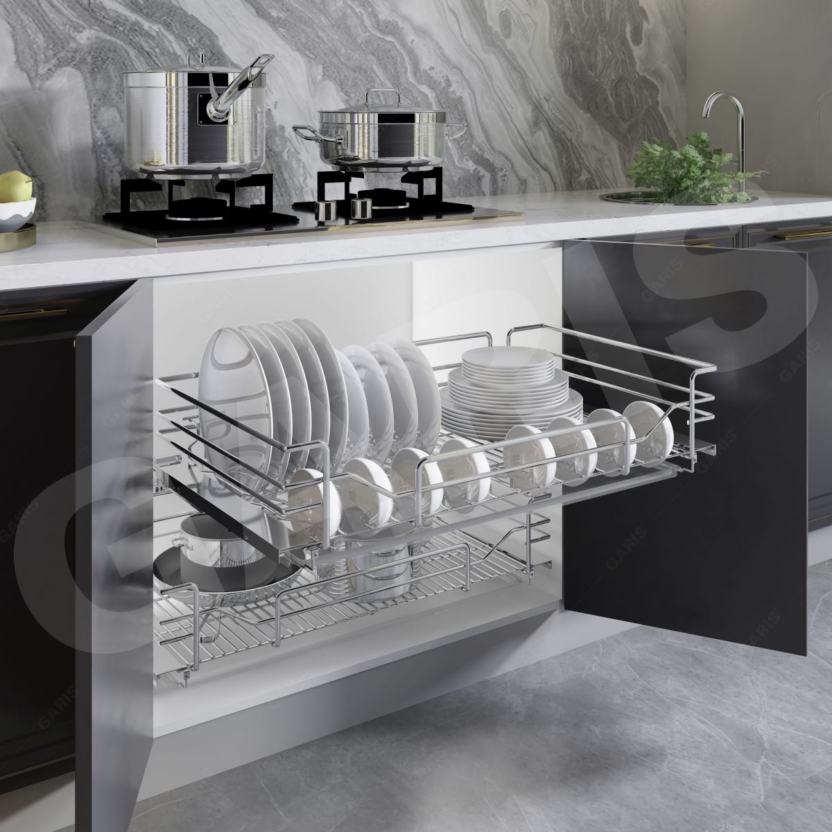Giá xoong nồi, bát đĩa Garis GDV48 inox 304 Mirror BA