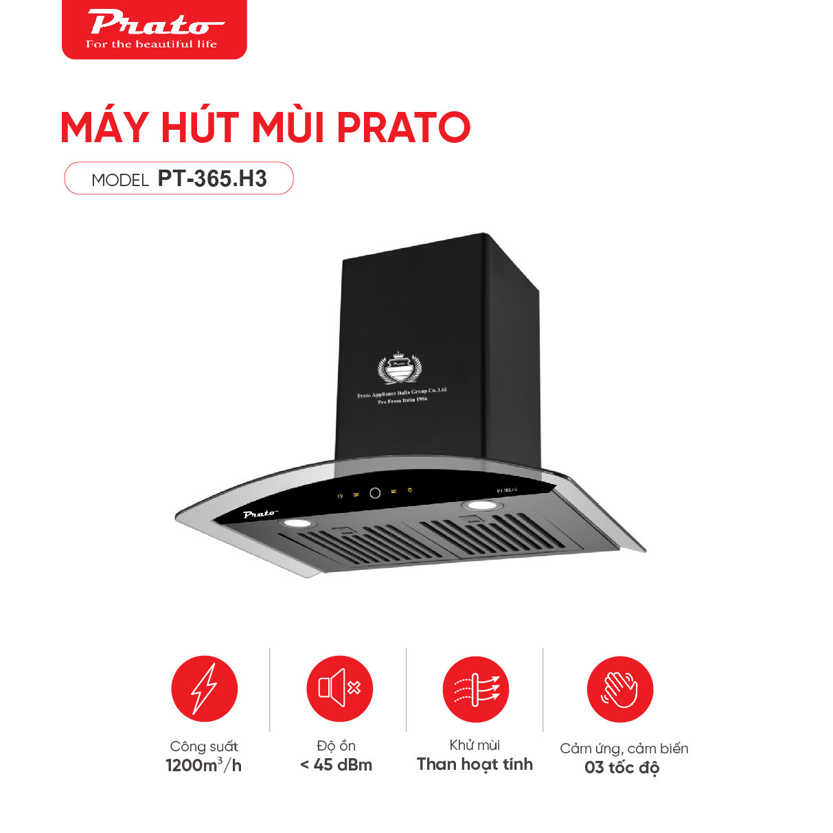 Máy hút mùi kính cong Prato PT-365.H3
