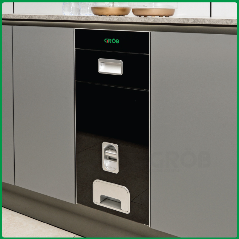 Thùng gạo mặt gương viền nhôm cao cấp Grob RB-30PB