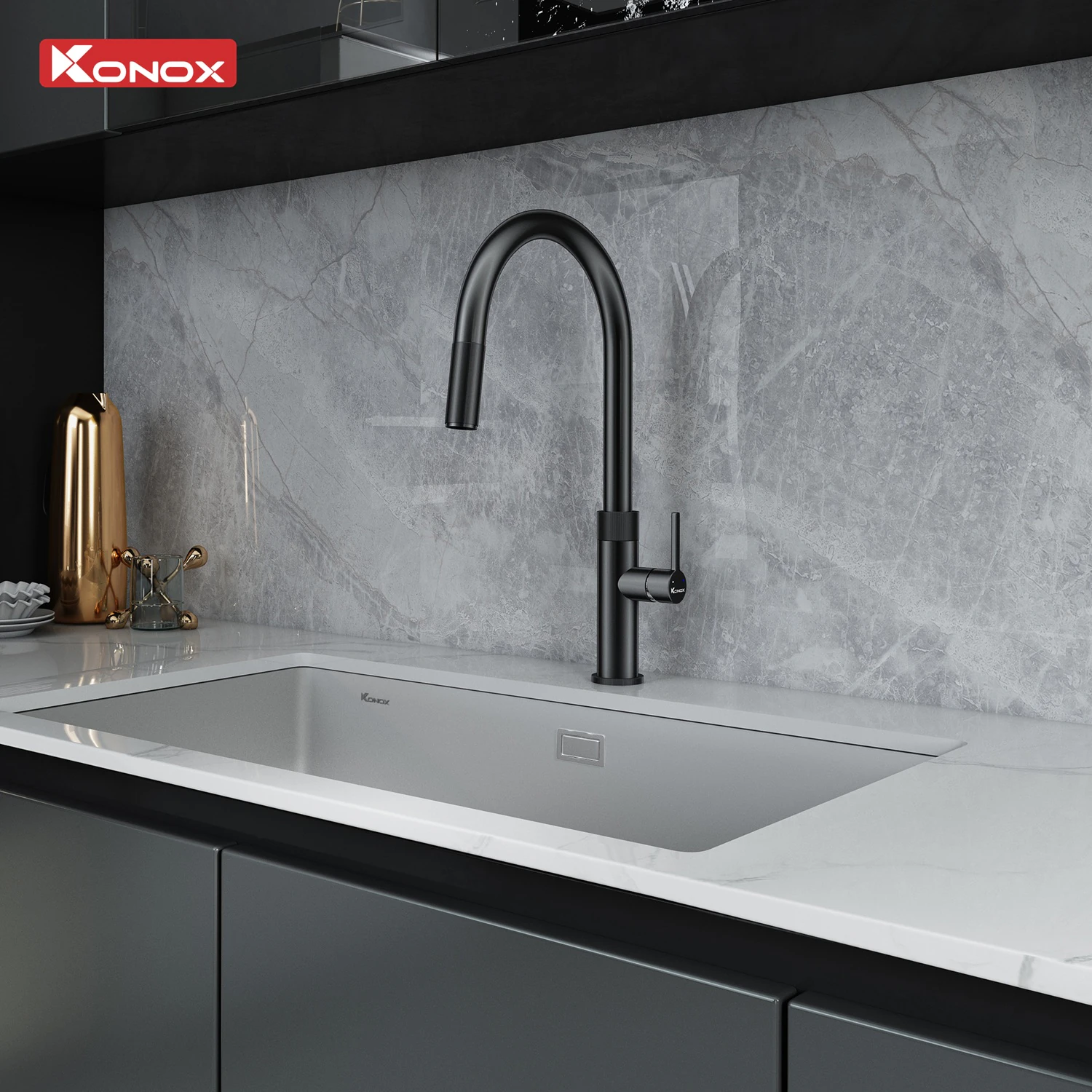 Vòi rửa bát dây rút Konox Lasi Gun Metal