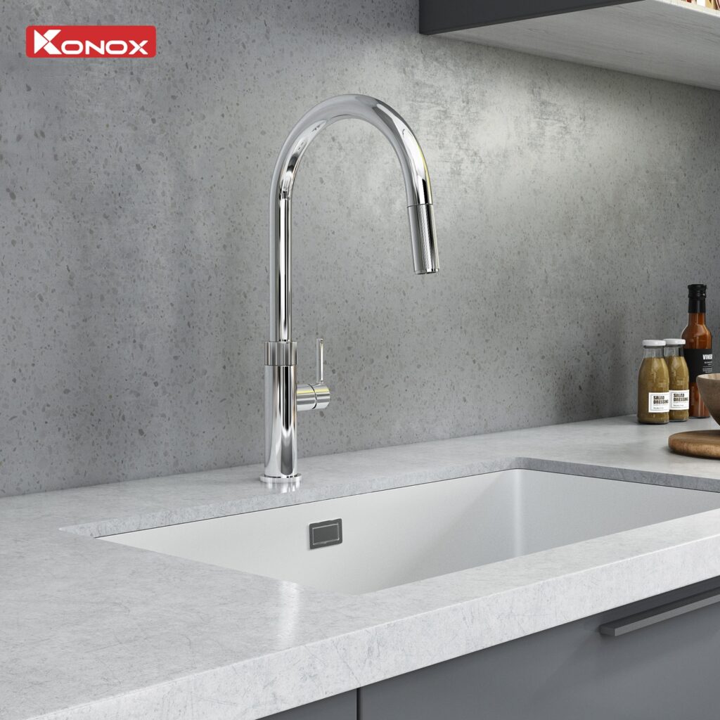 Vòi rửa bát dây rút Konox Lasi Chrome