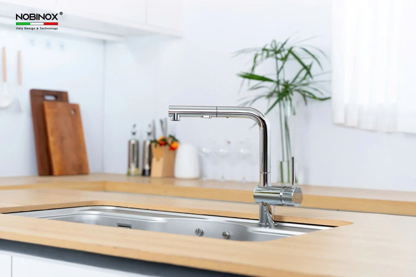VÒI RỬA BÁT DÂY RÚT NOBINOX BIANCO NX600