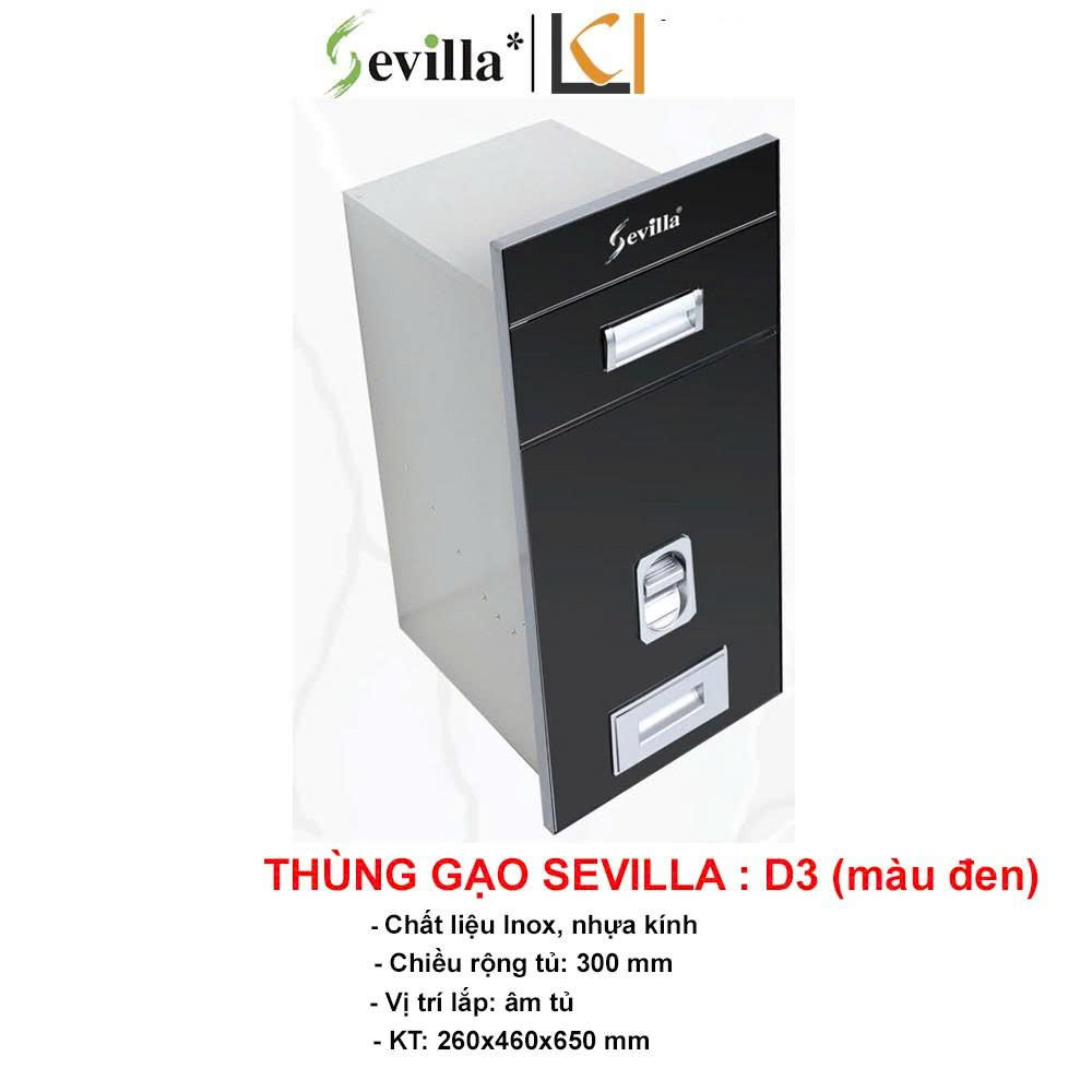 Thùng gạo nhấn mặt gương đen Sevilla SV D3