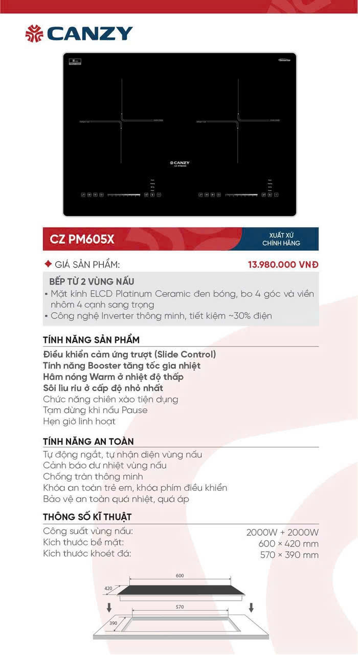 Bếp từ Canzy CZ PM605X – Bếp từ 60cm