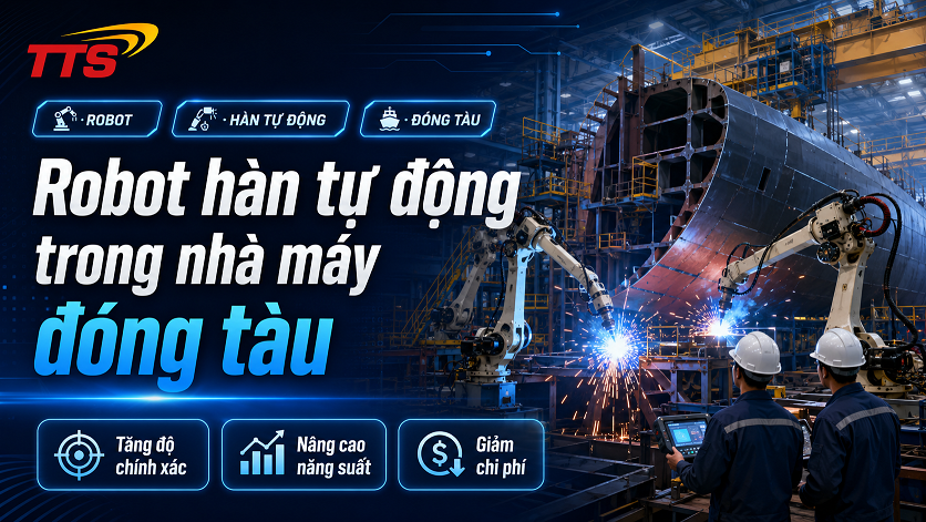 Robot hàn tự động trong nhà máy đóng tàu