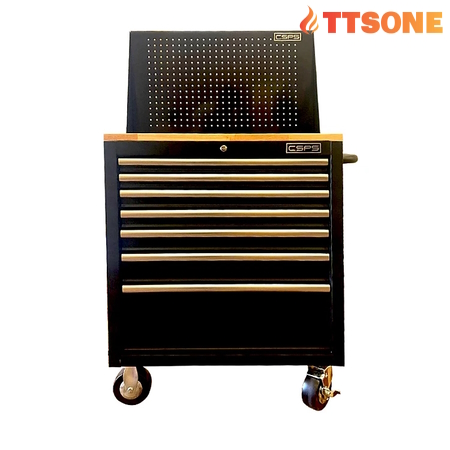 Tủ Dụng Cụ 7 Ngăn Kéo Mặt Gỗ Màu Đen Mờ CSPS Có Kèm Vách Lưới