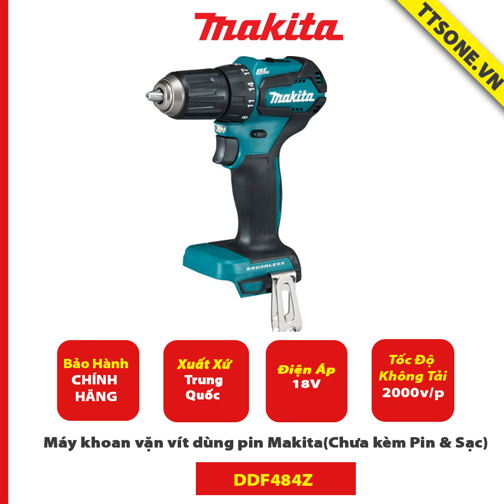 Máy khoan vặn vít dùng pin Makita DDF484Z 18V (Chưa kèm Pin & Sạc) - Chính Hãng