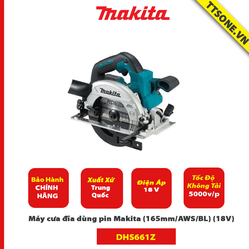 Máy cưa đĩa dùng pin Makita DHS661Z (165mm/AWS/BL) (18V) - Chính Hãng
