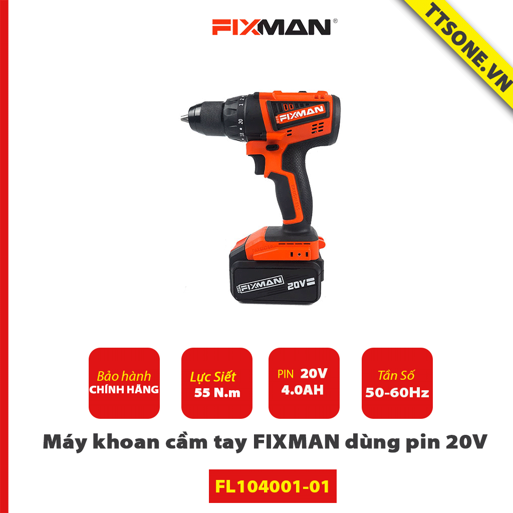 Máy khoan cầm tay FIXMAN dùng pin 20V FL104001-01 - Chính hãng (Không Kèm Phụ Kiện)