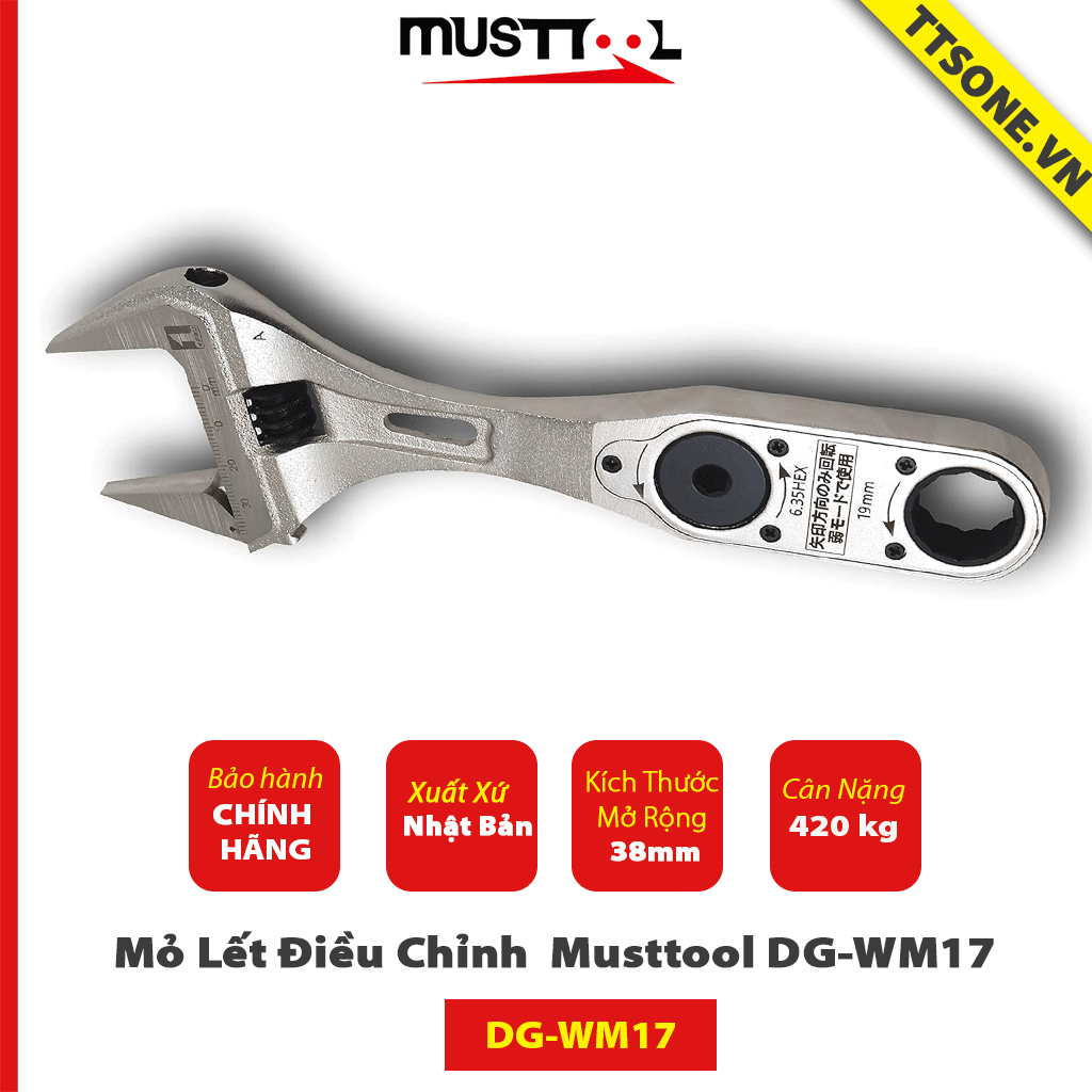 Mỏ Lết Điều Chỉnh  Musttool DG-WM17 Có Bộ Điều hiển Ratchet 17mm - Chính Hãng