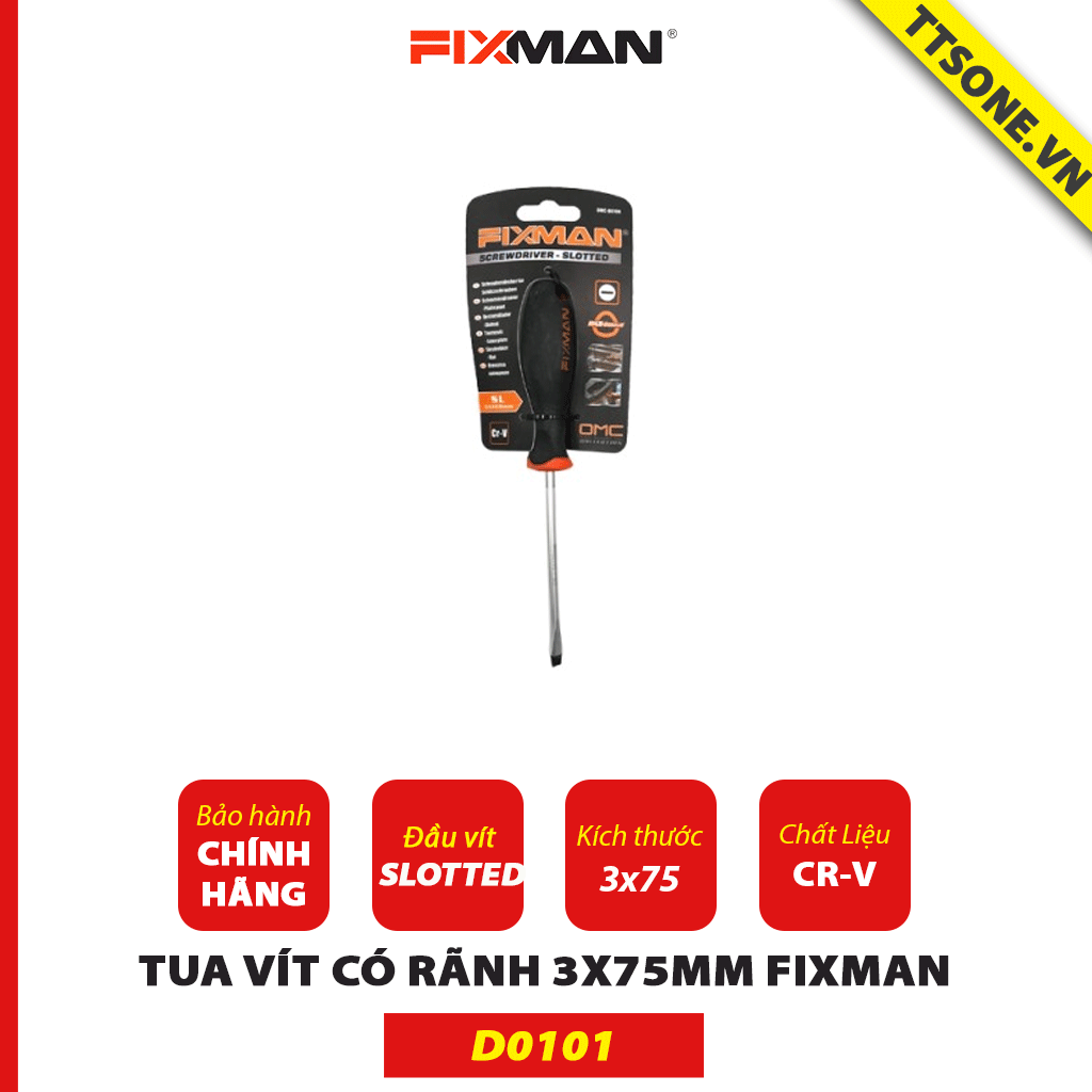 Tua vít có rãnh 3x75mm FIXMAN D0101 - Chính hãng