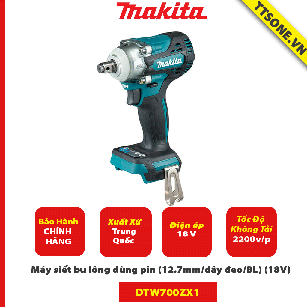 Máy siết bu lông dùng pin (12.7mm/dây đeo/BL) (18V) Makita DTW700ZX1-Chính Hãng